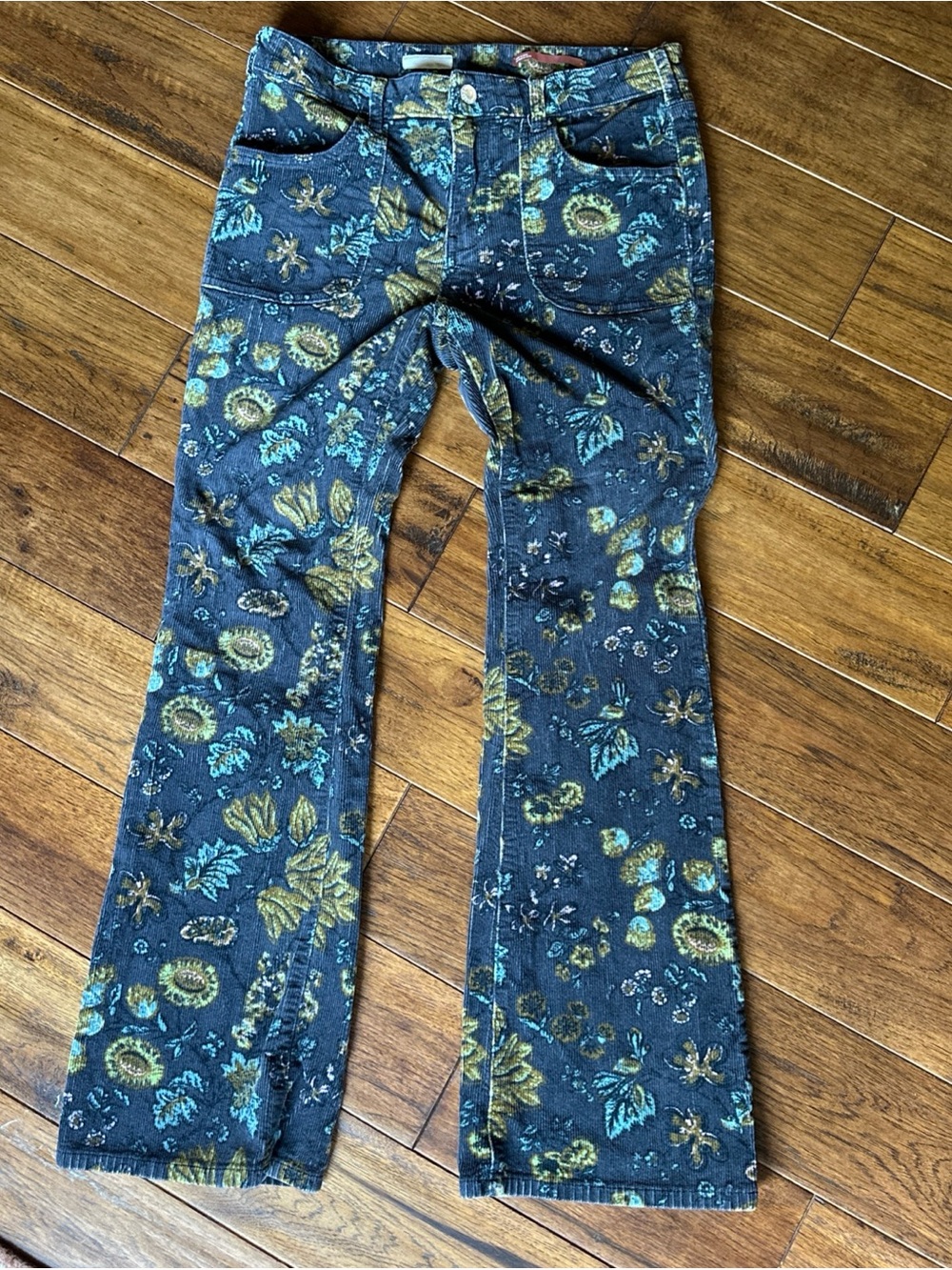 Anthropologie Pilcro The Icon Flare Bootcut Corduroy Jeans Black Floral 29 Boho - Picture 3 of 8